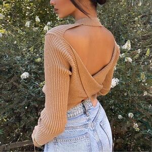 ASTR The Label Tan Open Back Sweater